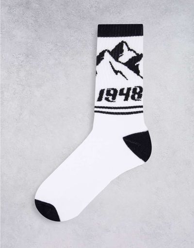 ASOS DESIGN ASOS DESIGN mountain scenery sports sock in monochrome-White