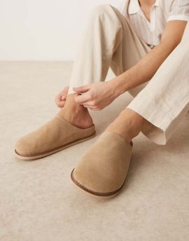 ASOS DESIGN ASOS DESIGN mule clog sandals in stone suede-Neutral