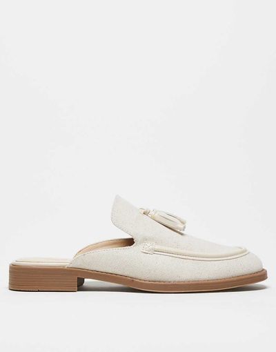 ASOS DESIGN ASOS DESIGN mule loafers in linen-Neutral