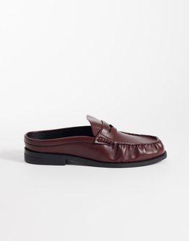 ASOS DESIGN ASOS DESIGN mule penny loafers with ruching in burgundy-Red