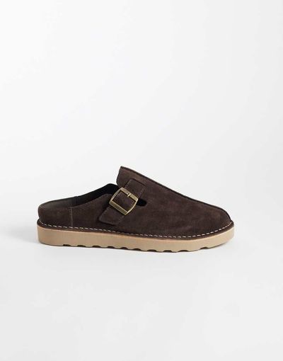 ASOS DESIGN ASOS DESIGN mule sandals with buckle and seam detail in brown suede