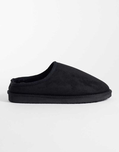 ASOS DESIGN ASOS DESIGN mule slippers in black microfibre with faux fur lining