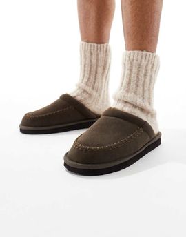 ASOS DESIGN ASOS DESIGN mule slippers in brown with fleece lining