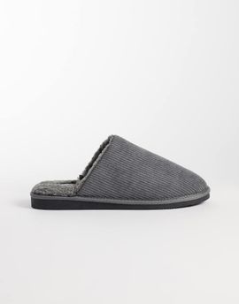 ASOS DESIGN ASOS DESIGN mule slippers in charcoal corduroy with tonal faux shearling lining-Gray