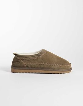 ASOS DESIGN ASOS DESIGN mule slippers in khaki suede with cream lining-Green