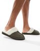ASOS DESIGN ASOS DESIGN mule slippers in khaki suede with faux shearling lining-Green - 1