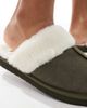 ASOS DESIGN ASOS DESIGN mule slippers in khaki suede with faux shearling lining-Green - 4