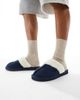 ASOS DESIGN ASOS DESIGN mule slippers in navy suede with faux shearling lining - 1
