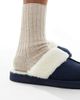 ASOS DESIGN ASOS DESIGN mule slippers in navy suede with faux shearling lining - 2