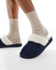 ASOS DESIGN ASOS DESIGN mule slippers in navy suede with faux shearling lining - 3