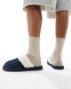 ASOS DESIGN ASOS DESIGN mule slippers in navy suede with faux shearling lining - 4