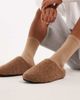 ASOS DESIGN ASOS DESIGN mule slippers in tan borg-Brown - 1