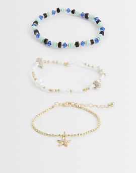 ASOS DESIGN ASOS DESIGN multi-pack of beaded bracelets in blue and gold tone