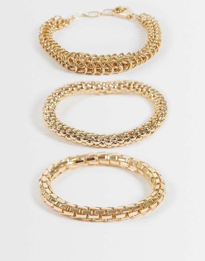 ASOS DESIGN ASOS DESIGN multi-pack of bracelets with mixed chains in gold tone