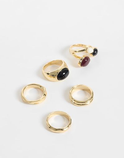 ASOS DESIGN ASOS DESIGN multi-pack of ring with stone-settings in gold tone