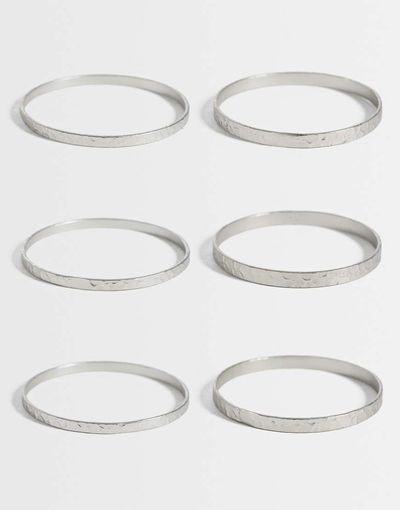 ASOS DESIGN ASOS DESIGN multi-pack of skinny bangles in hammered silver tone