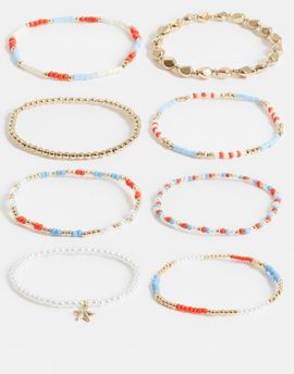 ASOS DESIGN ASOS DESIGN multi-pack of stretch bangles in gold tone and blue-Silver