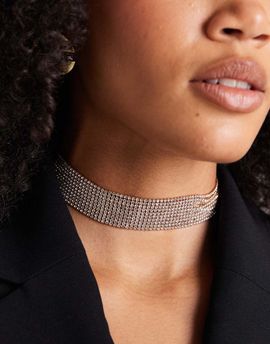 ASOS DESIGN ASOS DESIGN multi-row choker with faux sparkly crystal detailing in gold tone-Orange