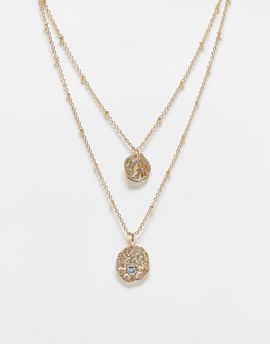 ASOS DESIGN ASOS DESIGN multi-row necklace with chain and celestial designs in gold tone