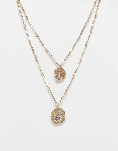 ASOS DESIGN ASOS DESIGN multi-row necklace with chain and celestial designs in gold tone