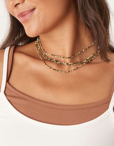 ASOS DESIGN ASOS DESIGN multi-row necklace with green and brown bead details