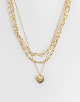 ASOS DESIGN ASOS DESIGN multi-row necklace with heart pendant in gold tone
