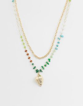 ASOS DESIGN ASOS DESIGN multi-row necklace with multi-colored faux chippings and shell pendant in gold tone