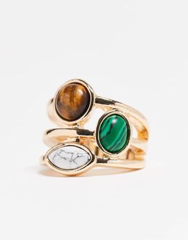 ASOS DESIGN ASOS DESIGN multi band ring with faux semi precious stones in gold tone