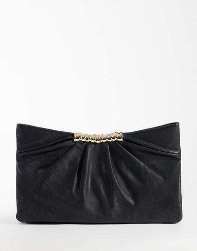 ASOS DESIGN ASOS DESIGN multi gusset grab clutch with metal hardware in black and snake