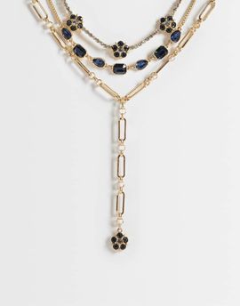 ASOS DESIGN ASOS DESIGN multirow necklace with mix chain detail and blue stone set in gold tone