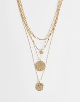 ASOS DESIGN ASOS DESIGN multirow necklace with mixed chain detailing and molten round pendant in gold tone