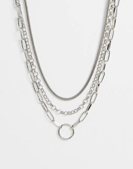 ASOS DESIGN ASOS DESIGN multirow necklace with snake and open link chain in silver tone