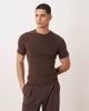 ASOS DESIGN ASOS DESIGN muscle fit knit ribbed crew neck T-shirt with saddle sleeve in brown cotton blend - 1