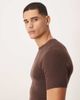 ASOS DESIGN ASOS DESIGN muscle fit knit ribbed crew neck T-shirt with saddle sleeve in brown cotton blend - 4