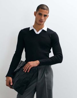 ASOS DESIGN ASOS DESIGN muscle fit long sleeve polo in black variegated rib