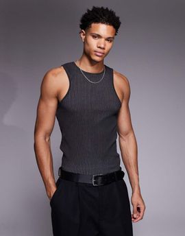 ASOS DESIGN ASOS DESIGN muscle square neck tank top in oil washed black rib