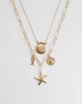 ASOS DESIGN ASOS DESIGN mutli-row necklace with sea life charms in gold tone-Multi