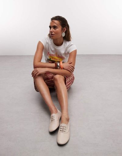 ASOS DESIGN ASOS DESIGN Myriad premium lace-up flat shoes in off-white leather