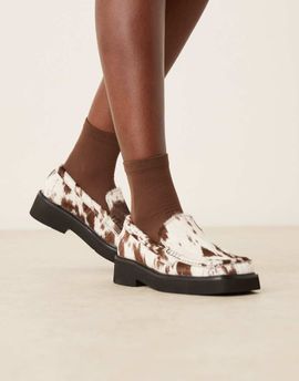 ASOS DESIGN ASOS DESIGN Myrtle premium square toe loafers in cow print-Multi