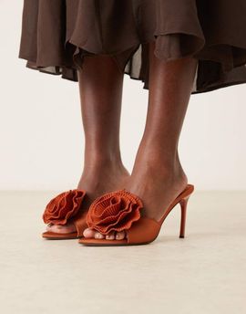 ASOS DESIGN ASOS DESIGN Naomi corsage detail high heel mules in rust-Copper