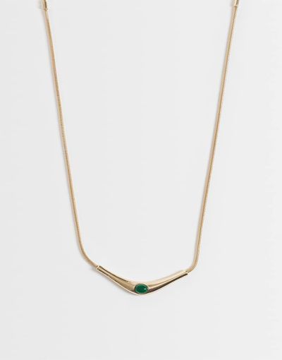 ASOS DESIGN ASOS DESIGN necklace with green stone setting in gold tone