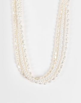 ASOS DESIGN ASOS DESIGN necklace with Intertwine multirow faux pearl detail in ivory-WHITE