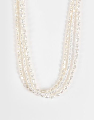 ASOS DESIGN ASOS DESIGN necklace with Intertwine multirow faux pearl detail in ivory-WHITE