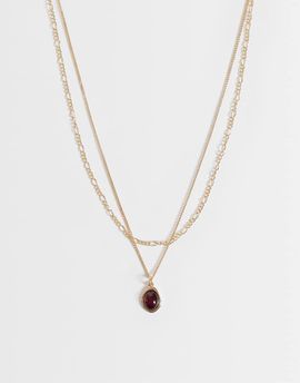 ASOS DESIGN ASOS DESIGN necklace with multi-row burgundy pendant in gold tone
