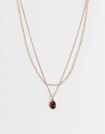 ASOS DESIGN ASOS DESIGN necklace with multi-row burgundy pendant in gold tone