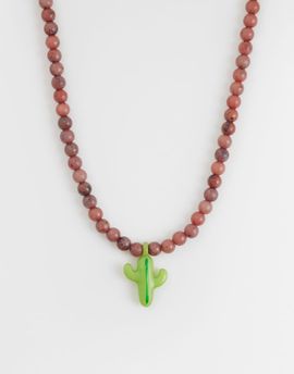 ASOS DESIGN ASOS DESIGN necklace with pink semi-precious beads and cactus pendant-Multi