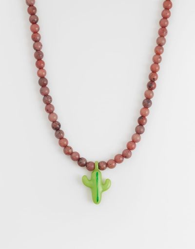 ASOS DESIGN ASOS DESIGN necklace with pink semi-precious beads and cactus pendant-Multi