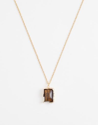 ASOS DESIGN ASOS DESIGN necklace with real semi-precious tigers eye pendant in gold tone