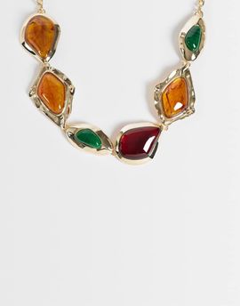 ASOS DESIGN ASOS DESIGN necklace with red, amber and green stone set with molten affect in gold tone-MULTI