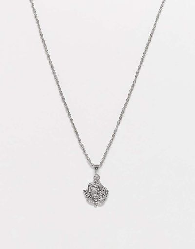 ASOS DESIGN ASOS DESIGN necklace with rose pendant in silver